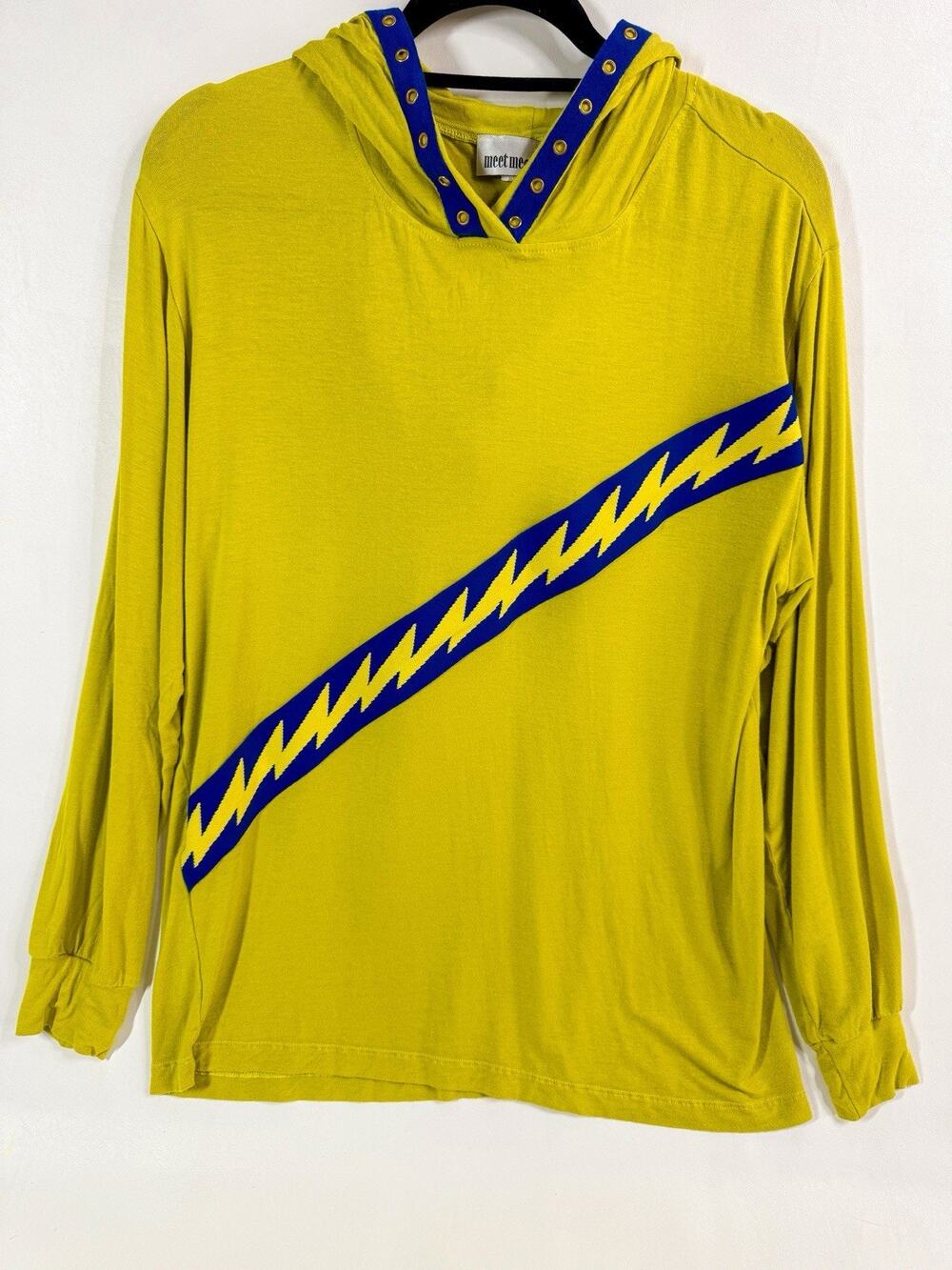 VTG Meet Me In Miami Large Lime Green Hoodie Grommet Detail Lightening Blot USA